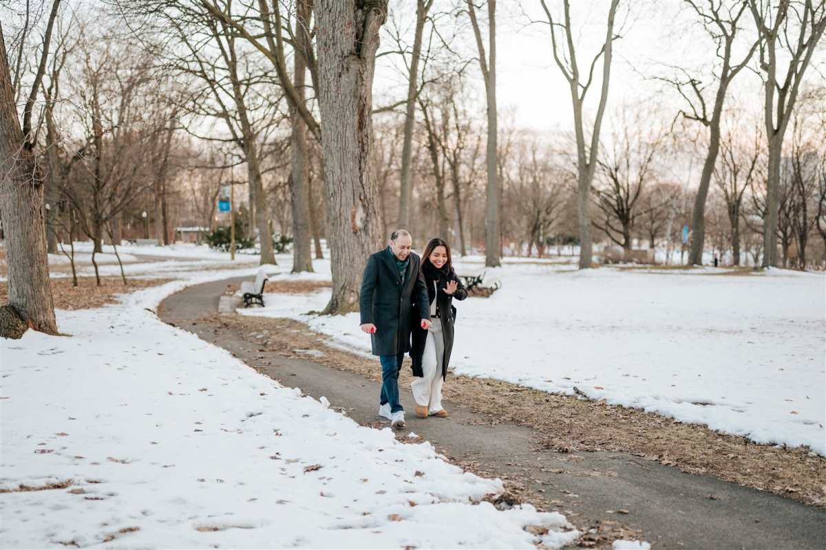 Manny and Arbie in a snowy park